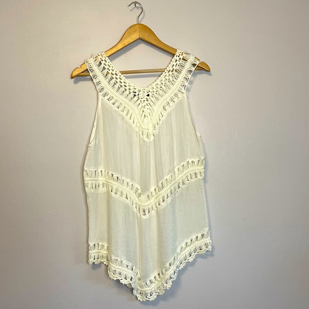 Vivid Importers of NY White Boho Crochet Sheer Tank Top